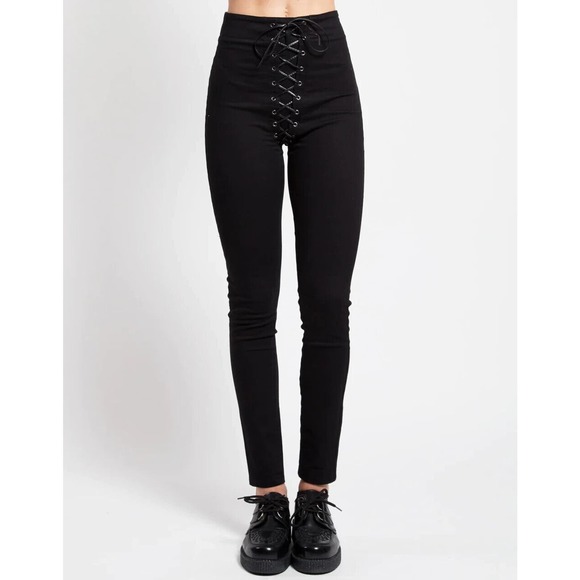 Tripp NYC High Waisted Black Corset Faux Leather Lace Up Skinny Pant Size 3 - Picture 1 of 4